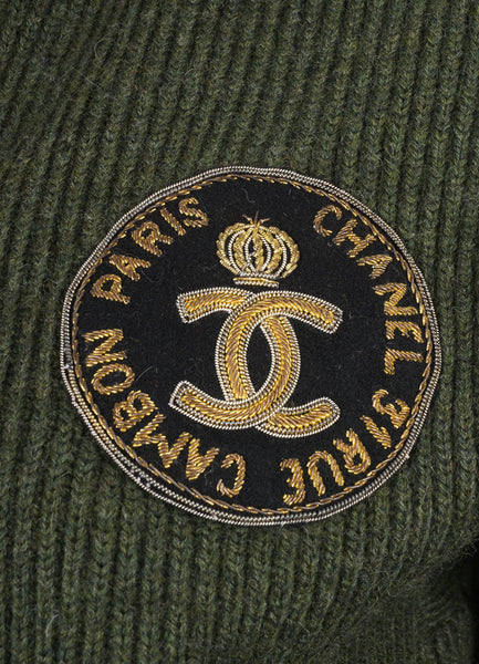 Forest Green, Red, and Cream Knit "CC" Crown Patch Sweater