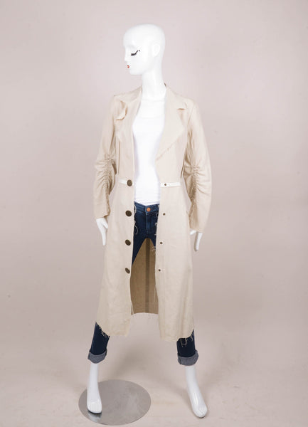 Beige Lightweight Linen Snap Button Coat Dress