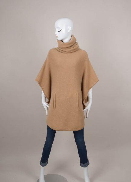 Tan Cashmere Turtleneck Sweater Poncho