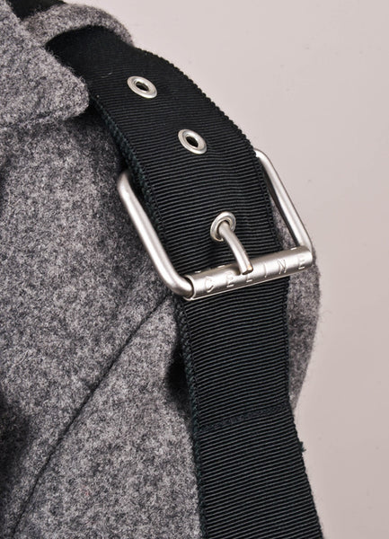 Grey and Black Buckled Stripe Double Breasted Wool and Cashmere Coat