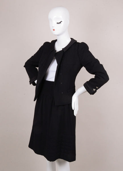 New With Tags Black Wool Quilted Jacket and Skirt Set