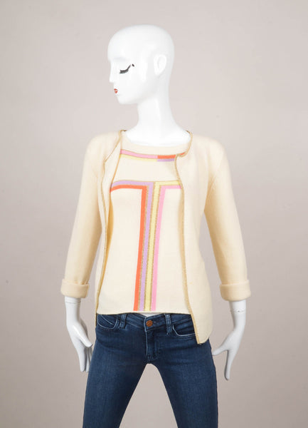 Cream and Multicolor Cashmere Sweater and Tank Top Set