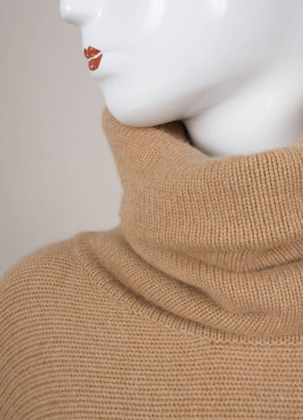 Tan Cashmere Turtleneck Sweater Poncho