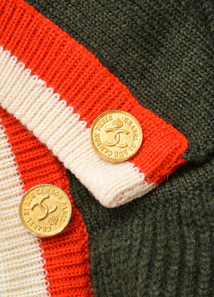 Forest Green, Red, and Cream Knit "CC" Crown Patch Sweater