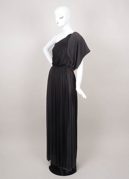 Charcoal Grey and Black Draped One Shoulder Evening Dress