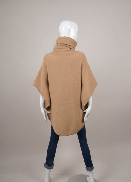 Tan Cashmere Turtleneck Sweater Poncho