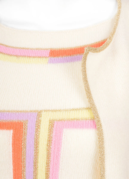 Cream and Multicolor Cashmere Sweater and Tank Top Set