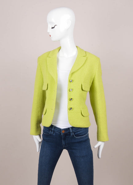 Lime Green Wool and Silk Knit Skirt Suit