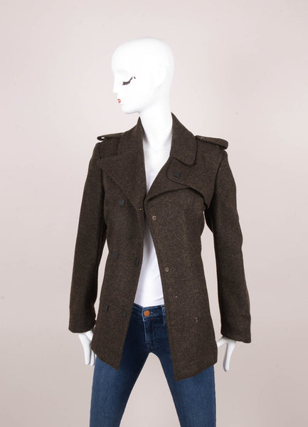 Dark Green Cashmere "CC" Snap Button Pea Coat