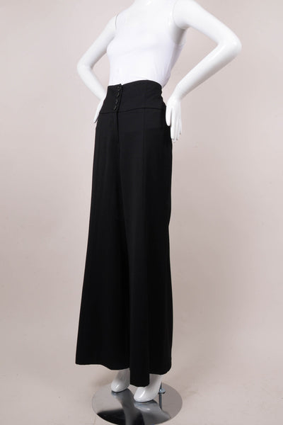 Black Wide Leg Wool Trousers With Wide Waistband