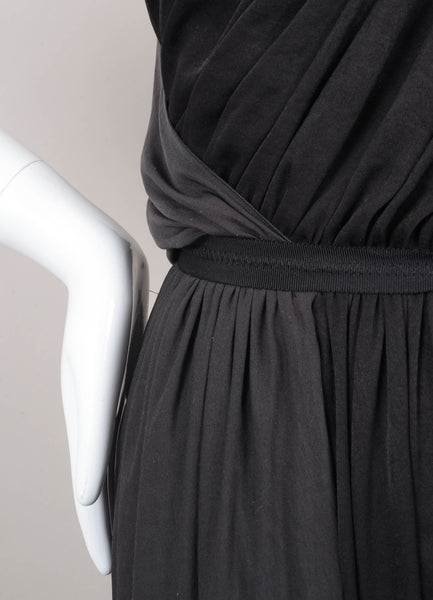 Charcoal Grey and Black Draped One Shoulder Evening Dress