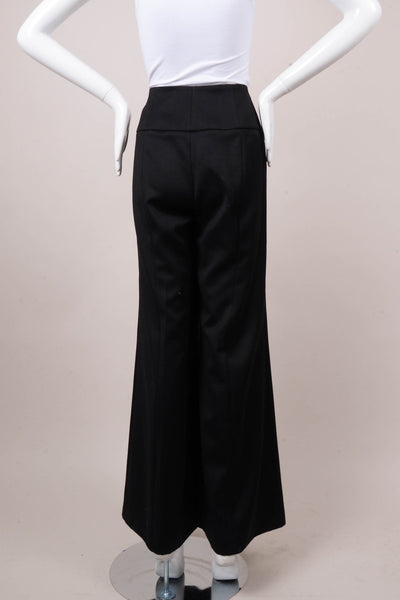 Black Wide Leg Wool Trousers With Wide Waistband