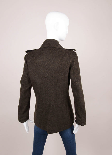 Dark Green Cashmere "CC" Snap Button Pea Coat