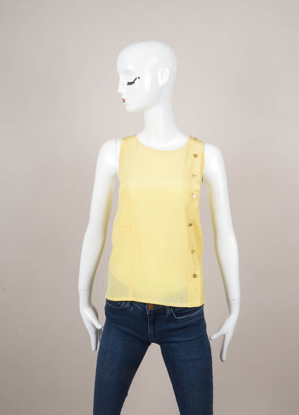 Yellow and Gold "CC" Button Sleeveless Blouse