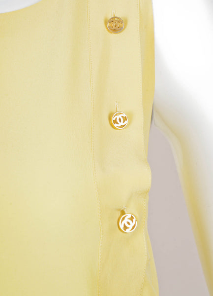 Yellow and Gold "CC" Button Sleeveless Blouse