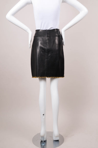 Black Leather Skirt With Gold Chain Trim Hem