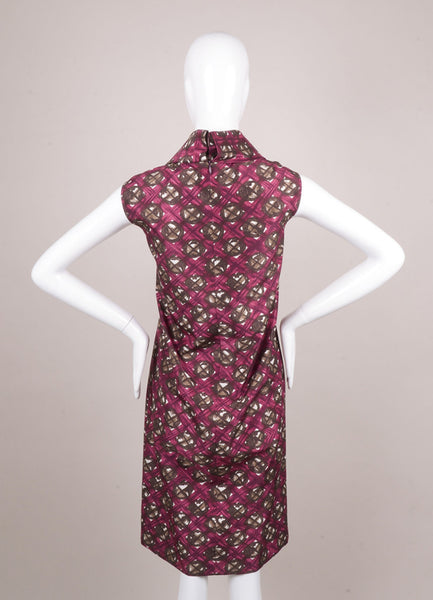 Purple and Brown Silk Geometric Print Sleeveless Dress