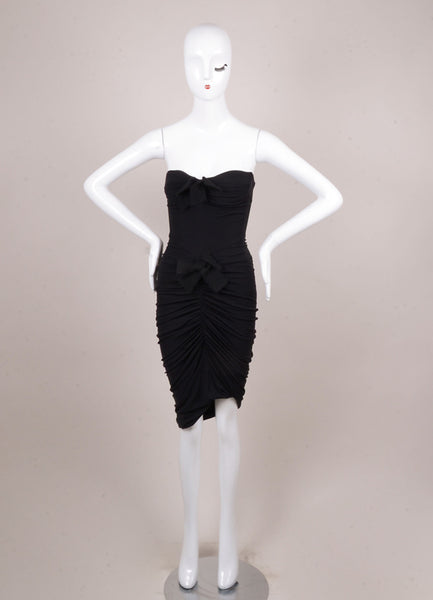 Black Strapless Bow Detail Drape Dress