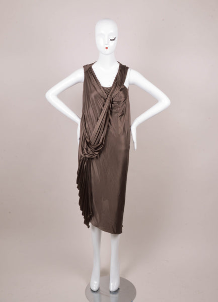 Dark Grey Asymmetric Draped Sleeveless Jersey Dress