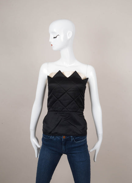 Black and Cream Quilted Strapless Bustier Top