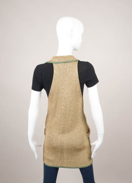 Gold Metallic and Green Knit Vest