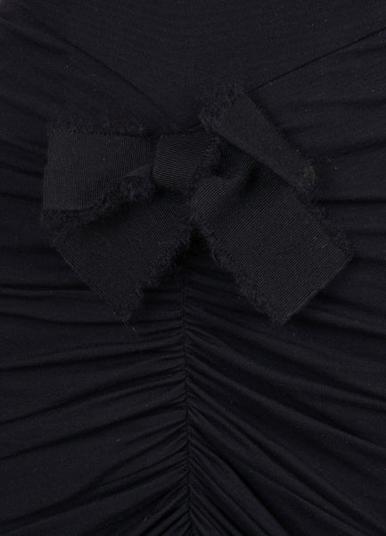 Black Strapless Bow Detail Drape Dress