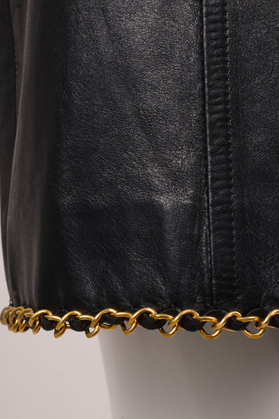 Black Leather Skirt With Gold Chain Trim Hem