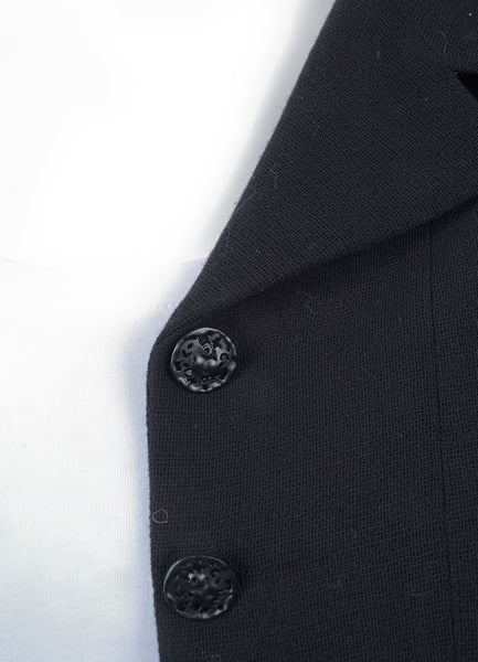 Black Juliet Sleeve Buttoned Jacket and Pleated Skirt Suit