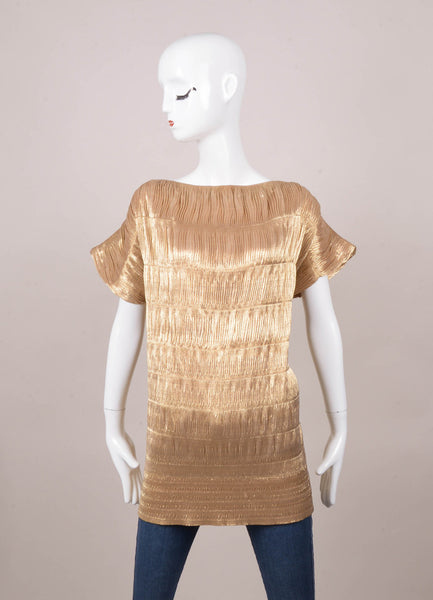 Gold Metallic Tapered Fit Boat Neck Stretchy Top