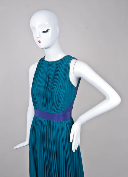 New With Tags Teal and Purple Chain Detail Pleated Maxi Dress