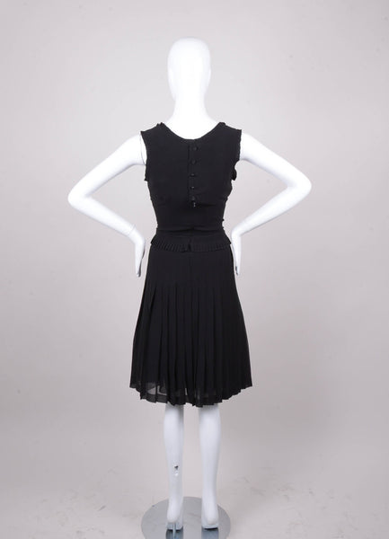 Black Silk Sleeveless Pleated Dress