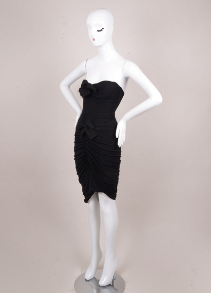 Black Strapless Bow Detail Drape Dress