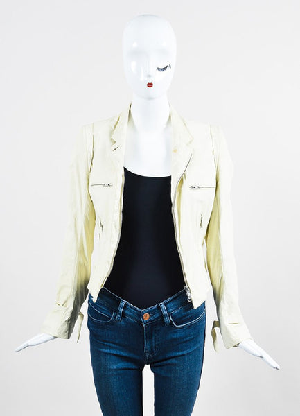 Cream Ann Demeulemeester Leather Crinkled Distressed Moto Jacket