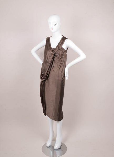 Dark Grey Asymmetric Draped Sleeveless Jersey Dress