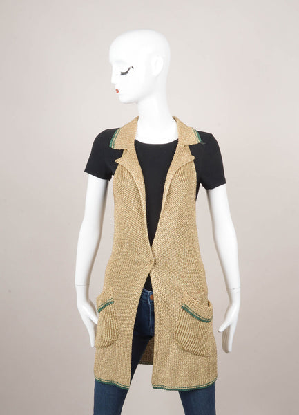 Gold Metallic and Green Knit Vest