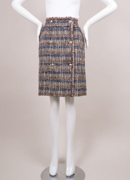 Blue, Brown, and Grey Knit Pencil Skirt