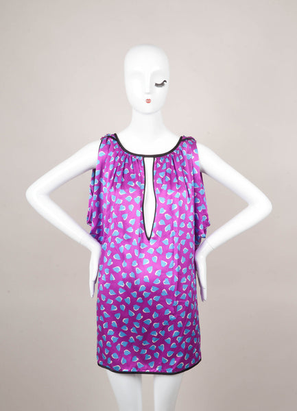 Purple and Blue Heart Patterned Sleeveless Keyhole Dress