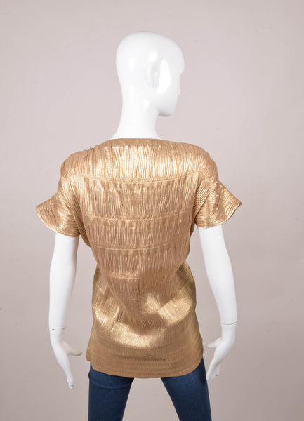 Gold Metallic Tapered Fit Boat Neck Stretchy Top