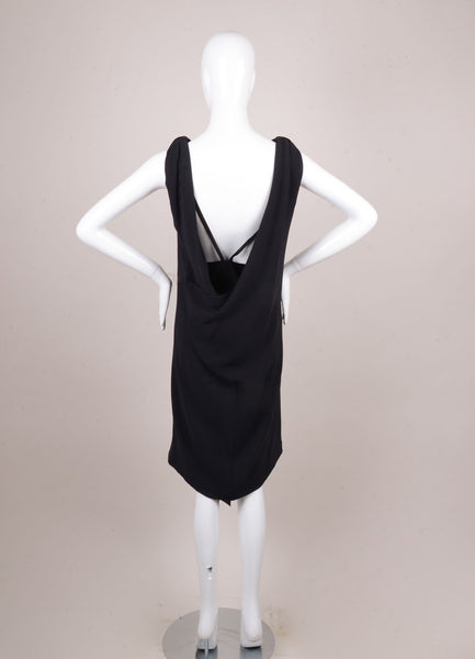 Black Silk Sleeveless Draped Dress