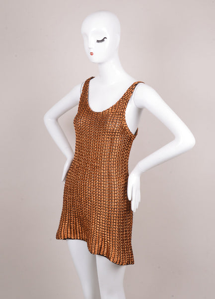 Black and Copper Metallic Open Knit Woven Tank Dress