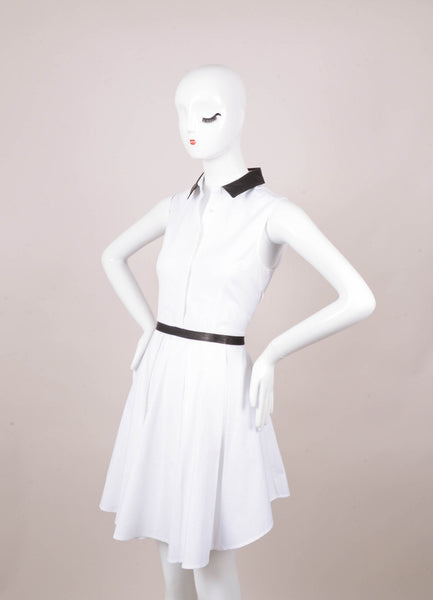 New With Tags White and Black Sleeveless Pleated Cotton Dress