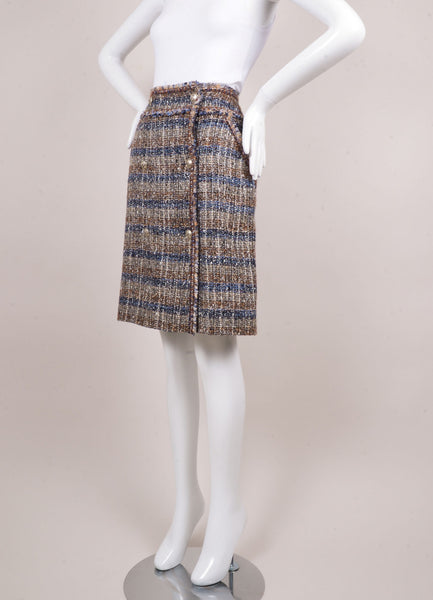 Blue, Brown, and Grey Knit Pencil Skirt