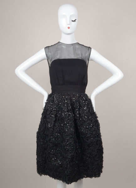 Black Sequin and Ribbon Trim Sleeveless Cocktail Dress