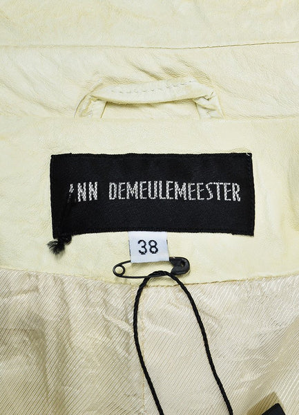 Cream Ann Demeulemeester Leather Crinkled Distressed Moto Jacket