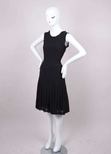 Black Silk Sleeveless Pleated Dress