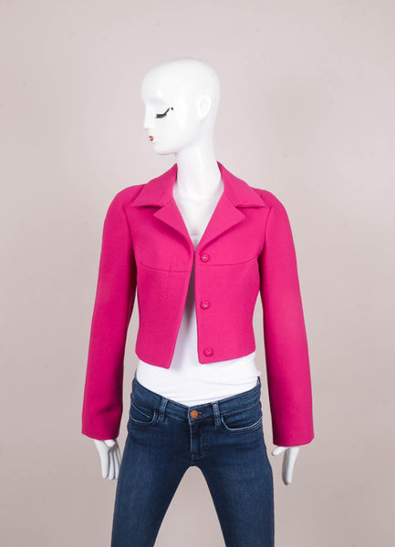 Pink Seamed Cropped Wool Jacket