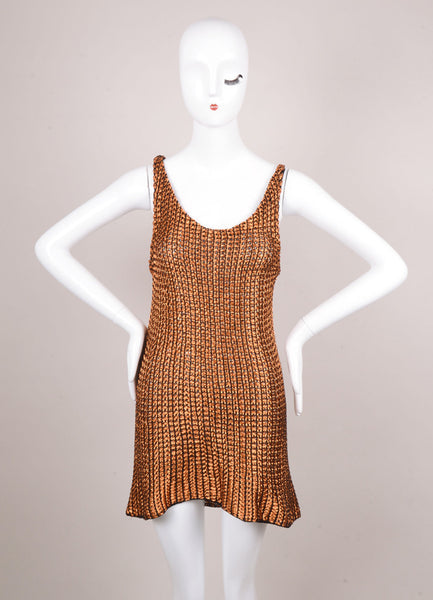 Black and Copper Metallic Open Knit Woven Tank Dress