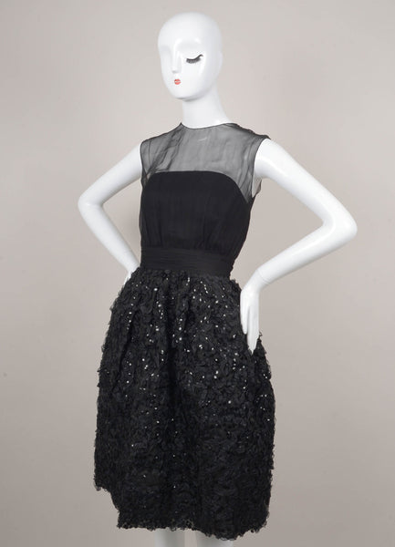 Black Sequin and Ribbon Trim Sleeveless Cocktail Dress