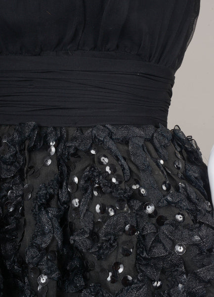 Black Sequin and Ribbon Trim Sleeveless Cocktail Dress