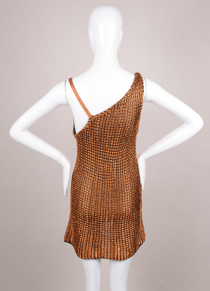 Black and Copper Metallic Open Knit Woven Tank Dress